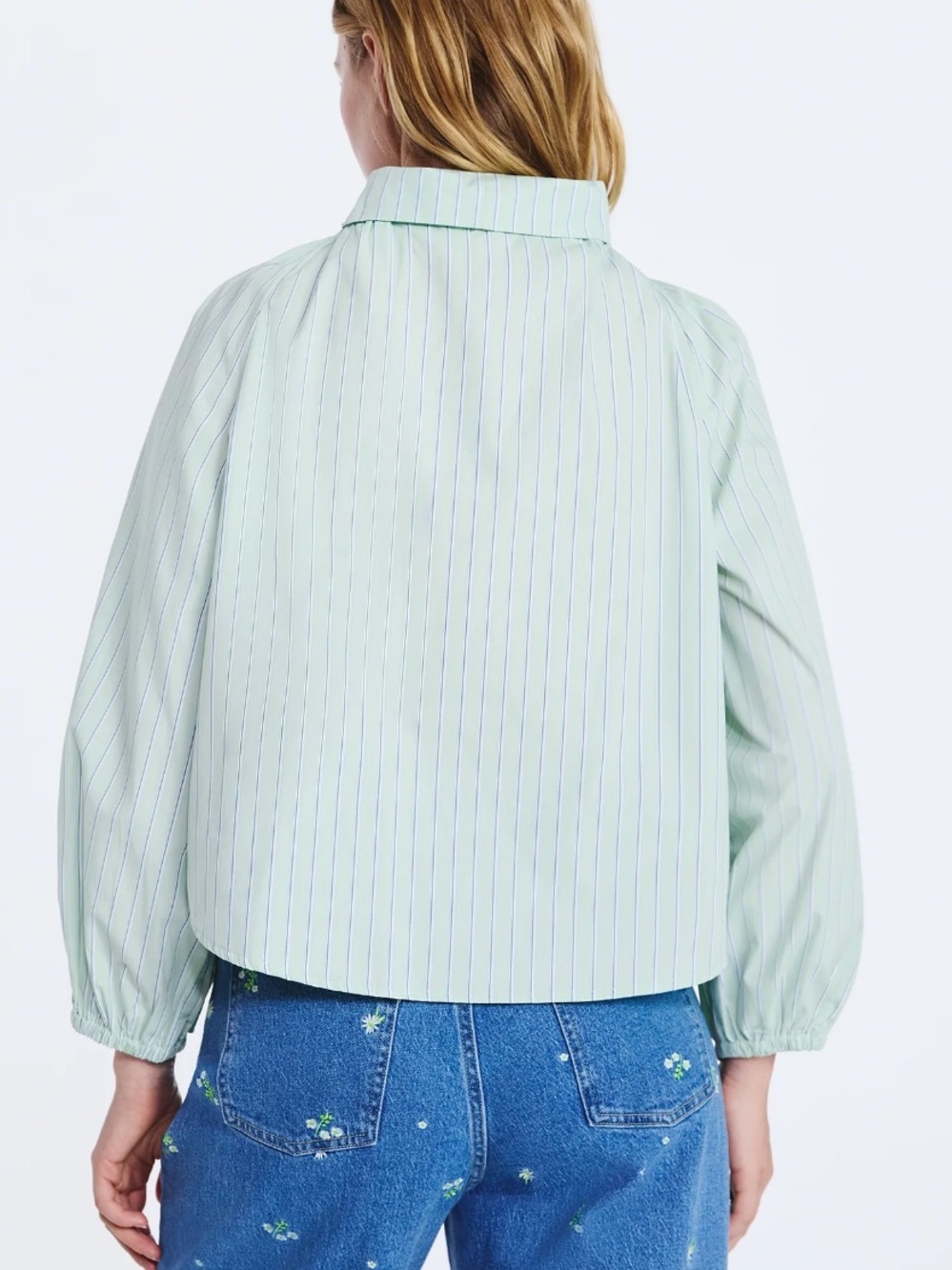 Free Assembly Light Green Striped Ruffle Tie-Neck Blouse size S, & XXL - Picture 3 of 10
